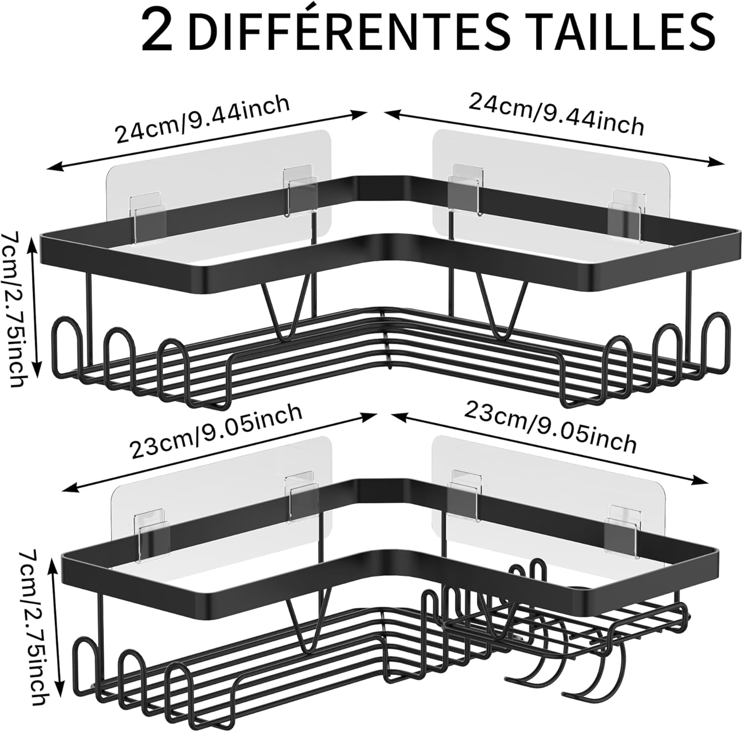 Etagere Douche - rangement salle de bain noir, sans perçage, design compact