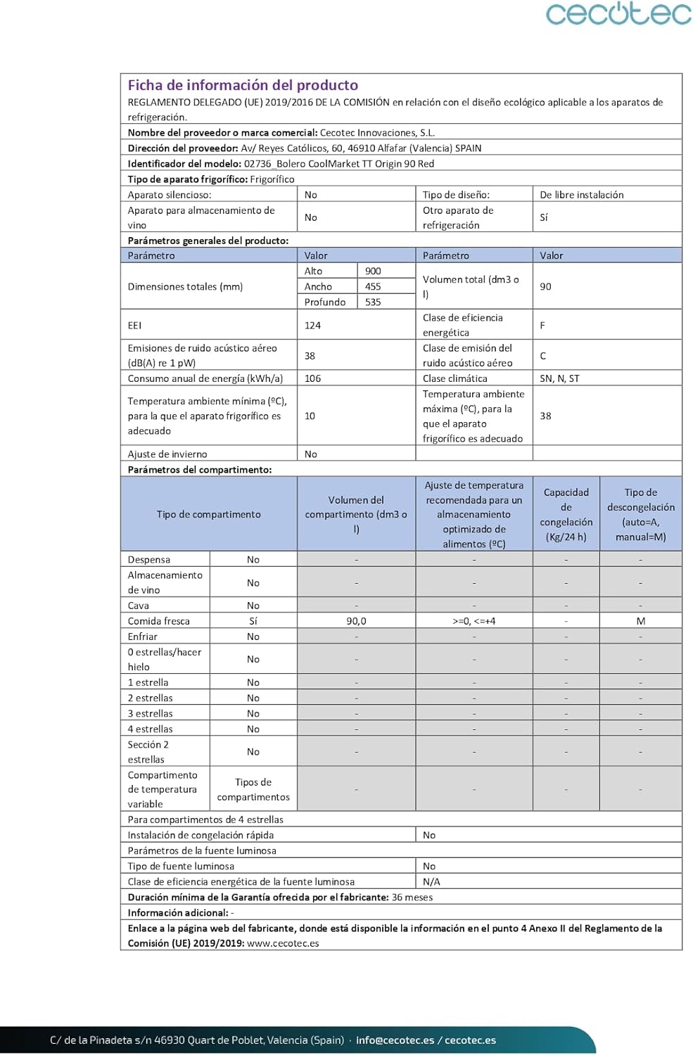 Cecotec - Bolero CoolMarket TT Origin 90 - 90L - Mini frigo rétro avec ICEBOX, LED, poignée chromée, ouvre-bouteilles