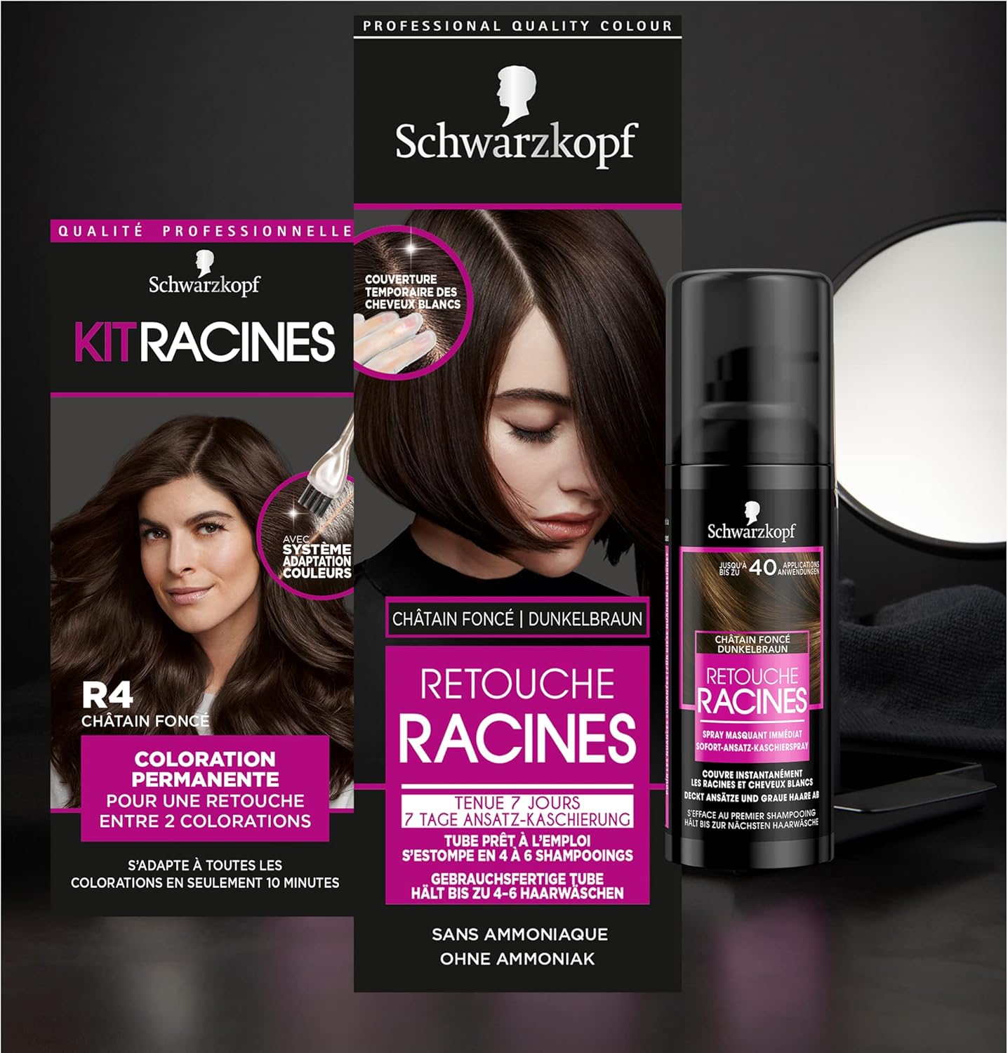 Schwarzkopf - Kit Racines coloration permanente - huile nourrissante, retouche racines, couvre cheveux blancs - Noir - R