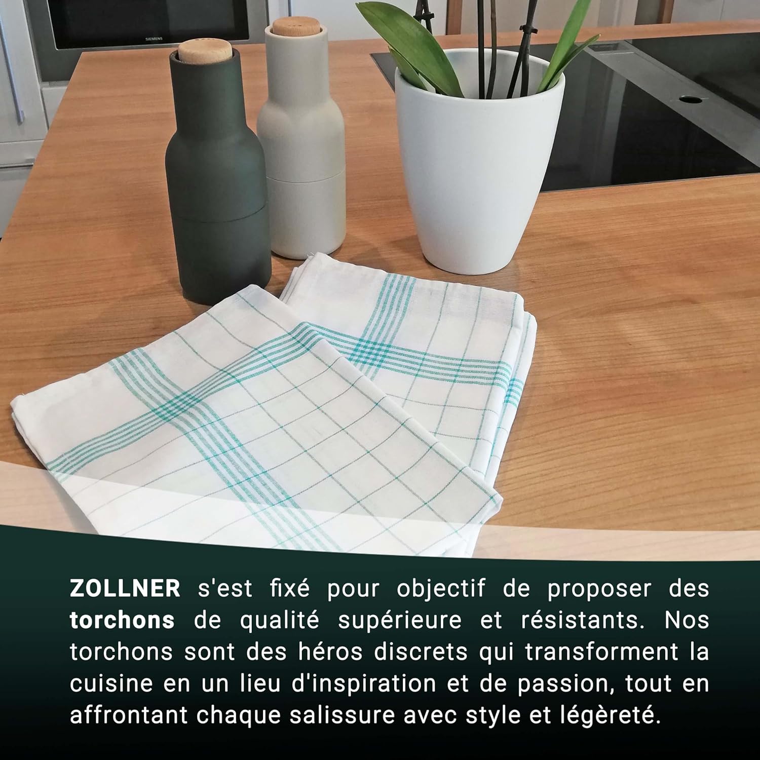 ZOLLNER - torchons 5 pièces - 50x70 cm - 100 % coton, vert