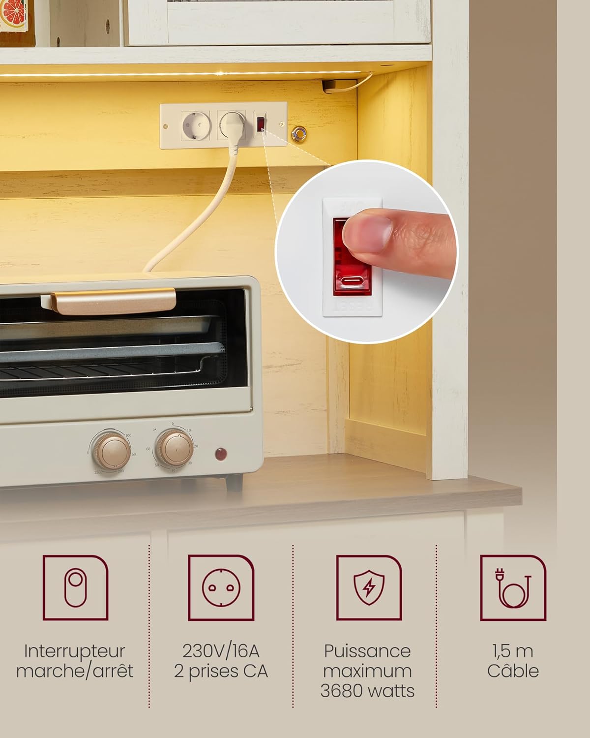 VASAGLE - meuble de rangement campagne 39,5x106,5x180,6cm LED chargeur BBK391W02