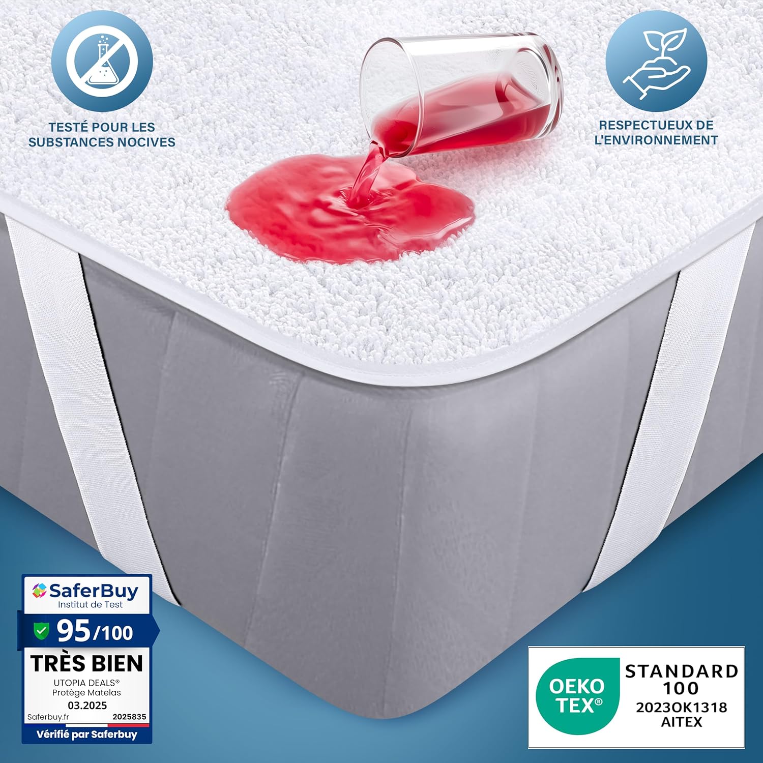 Utopia Bedding - Protège-matelas lot de 2 - 140x200 cm - imperméable, Oeko TEX, 4 coins élastiques, respirant