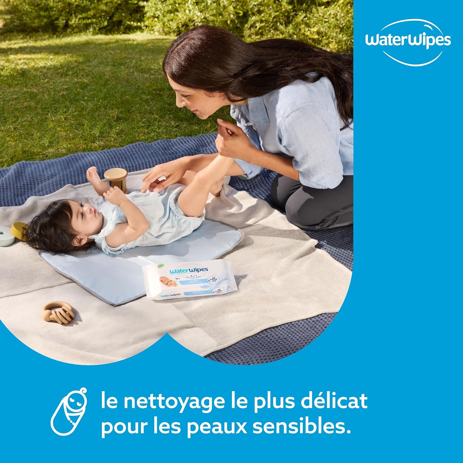 WaterWipes - Sensitive+ - 12x60 lingettes - 99,9% eau, non parfumées, 3-en-1