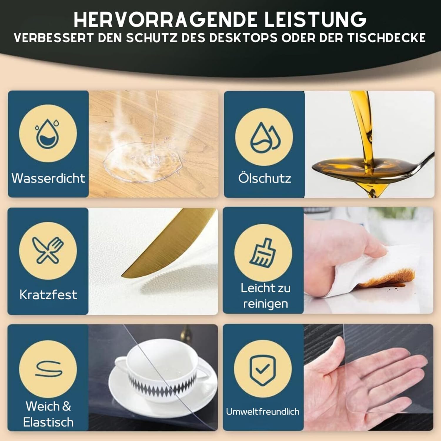 Artwelt - nappe de protection transparente série Cristal - 180x90 cm - lavable et étanche