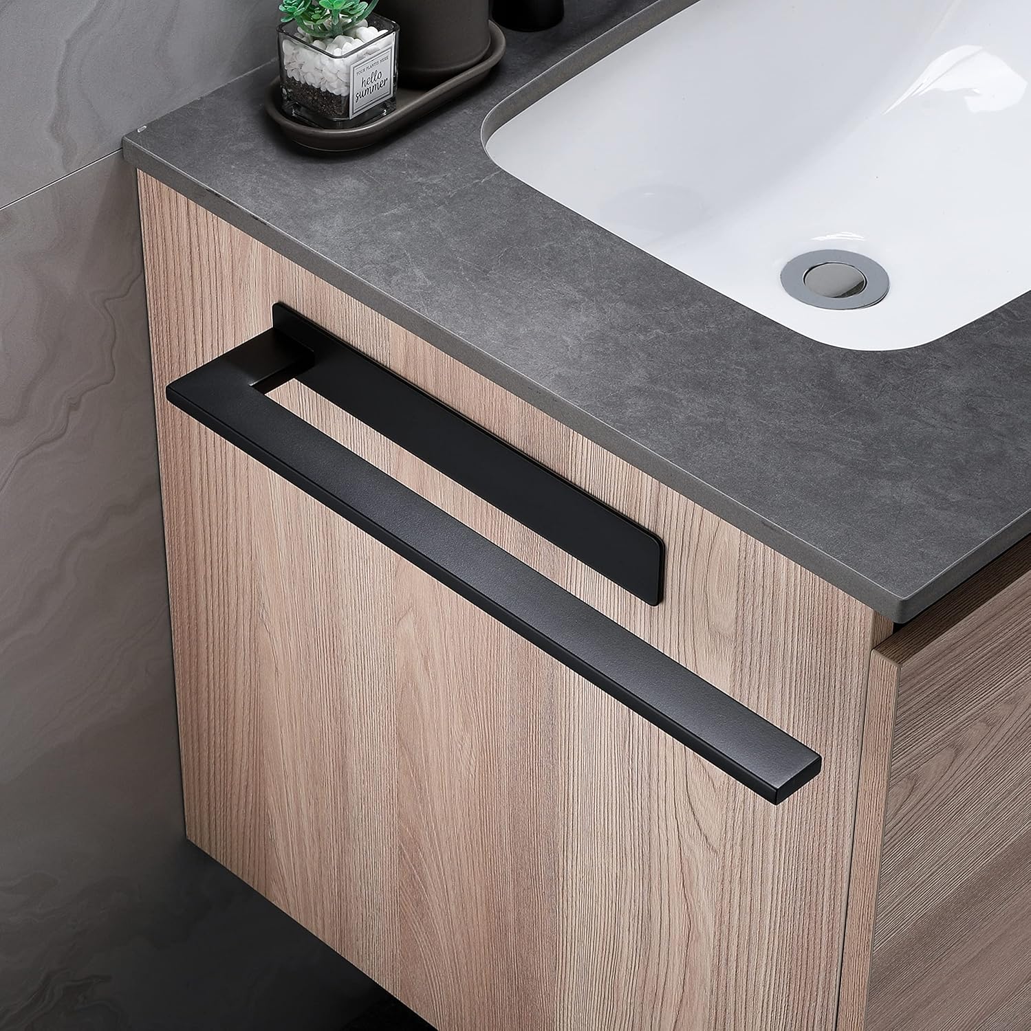 Porte-serviettes mural, acier inox, 1 bras, adhésif, noir mat