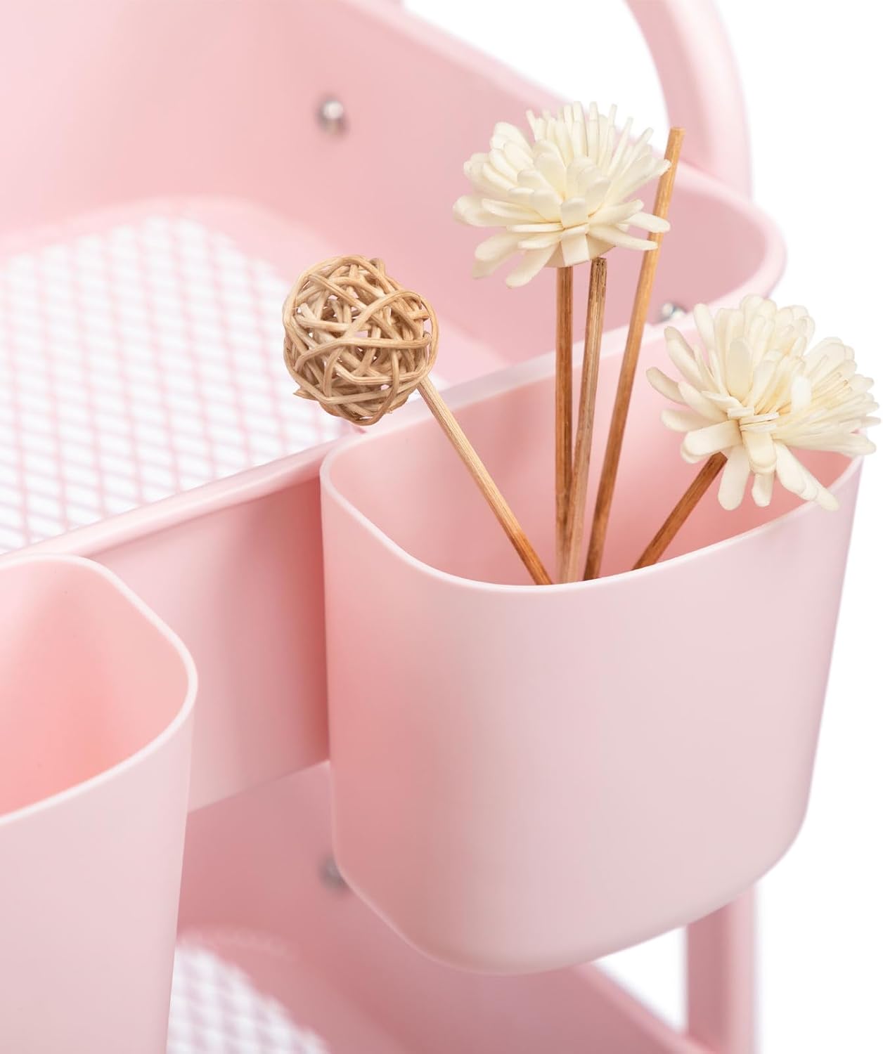 DOEWORKS - Chariot 3 niveaux métal, roulettes, cuisine/bureau, rose