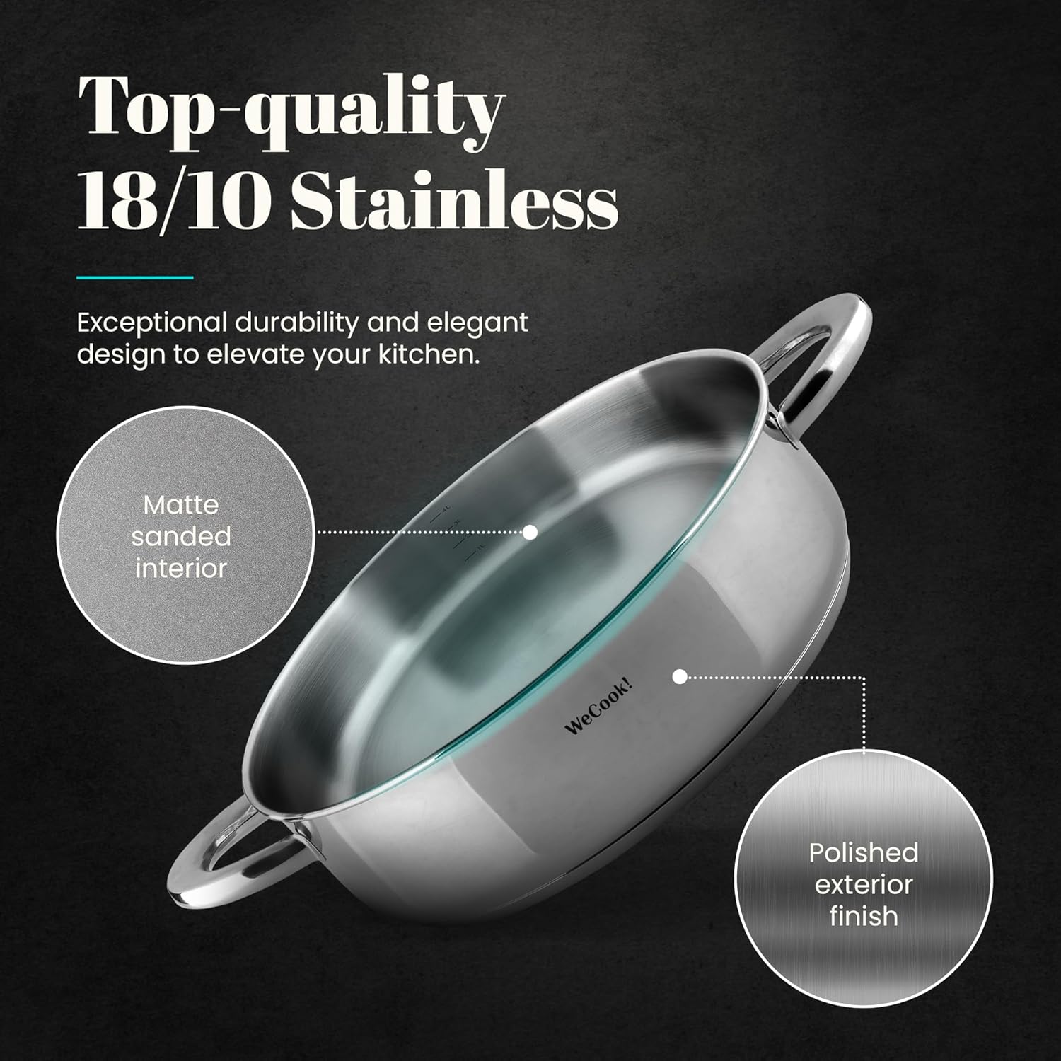 Casserole basse inox avec couvercle - 32 cm - acier inoxydable