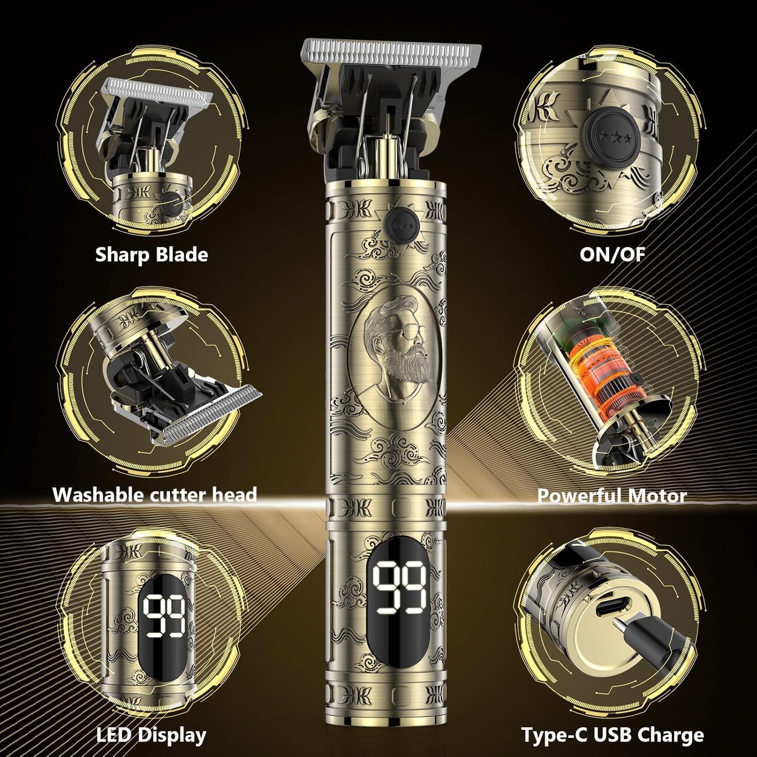 Tondeuse cheveux homme - finition T zéro - LED, coupe précise, rechargeable