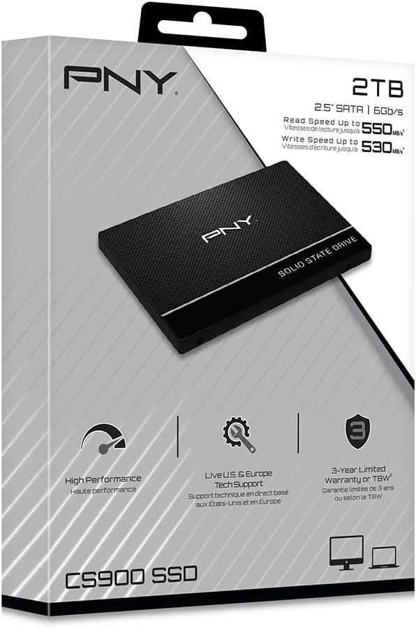 PNY - CS900 série - 2,5 pouces - SSD 2To, lecture 550MB/s - CS900