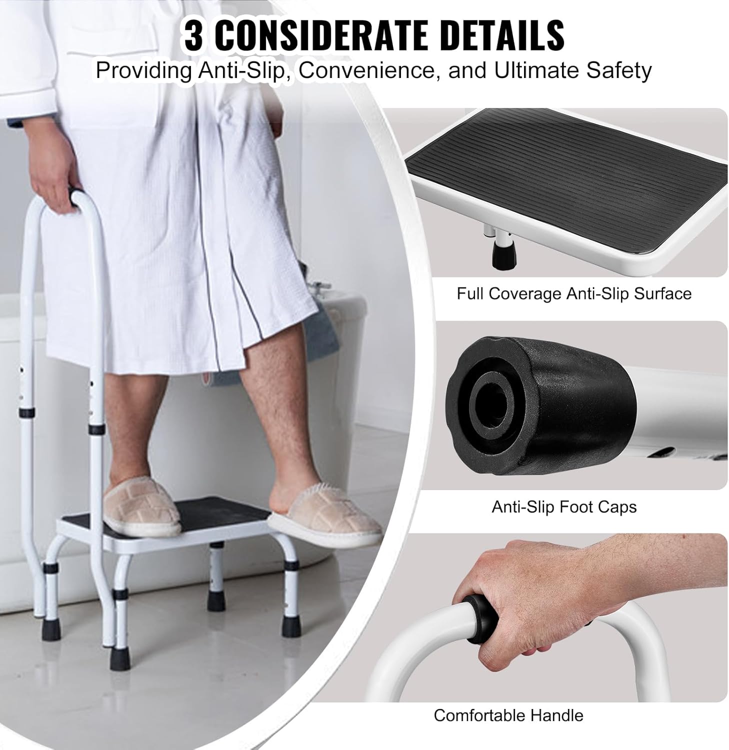 VEVOR - Marchepied en acier réglable - 3 hauteurs - poignée, antidérapant, 150 kg
