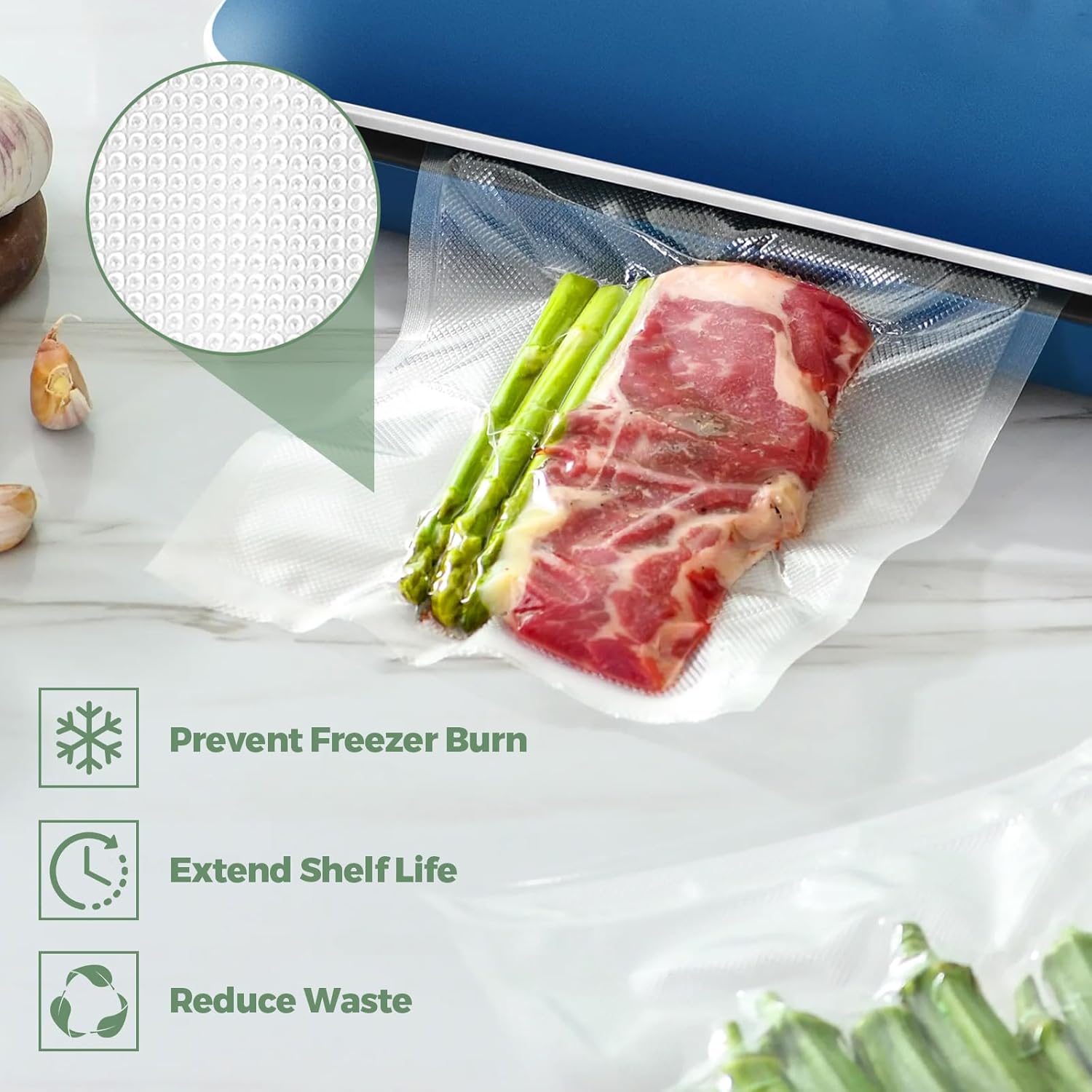 Sac sous vide alimentaire - 15x25/20x30/28x40cm - sans BPA, compatible toutes machines