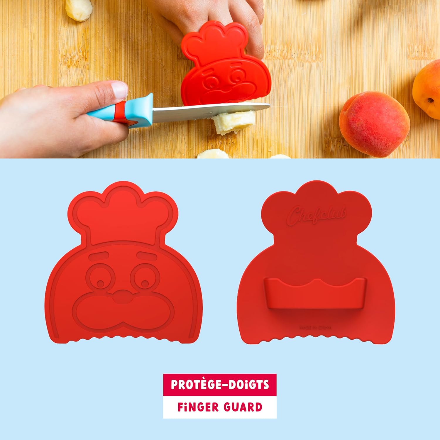 Chefclub Kids - Kit couteau cuisine enfant acier inox, sécurité, bleu/rouge