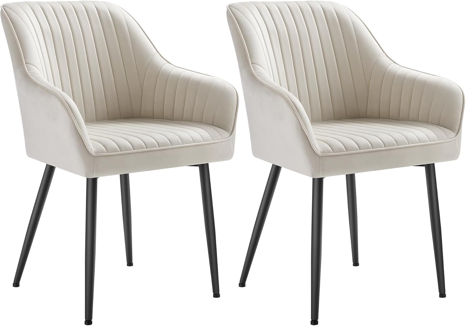 SONGMICS - Chaise salle à manger lot de 2, velours, accoudoirs, pieds métal, 120 kg, beige cappuccino/noir, LDC087W12