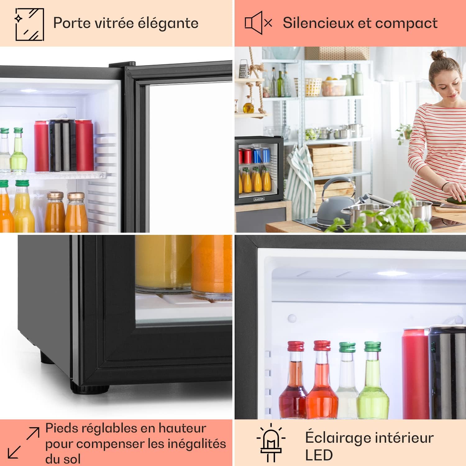 Klarstein - Frigo de chambre 32L - silencieux, étagères réglables, 12-18°C