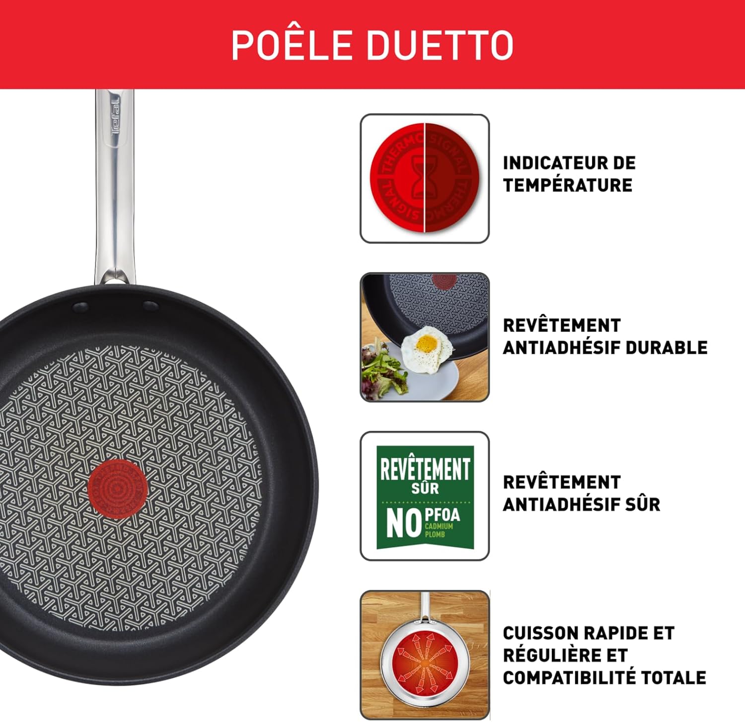 Tefal - Duetto - poêle 32 cm, induction, inox, antiadhésif, A7040863