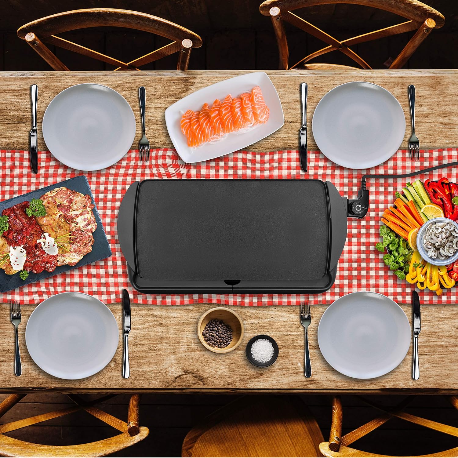 Duronic - Plancha GP20 - 52x27cm - 2000W, XL, thermostat, bac amovible