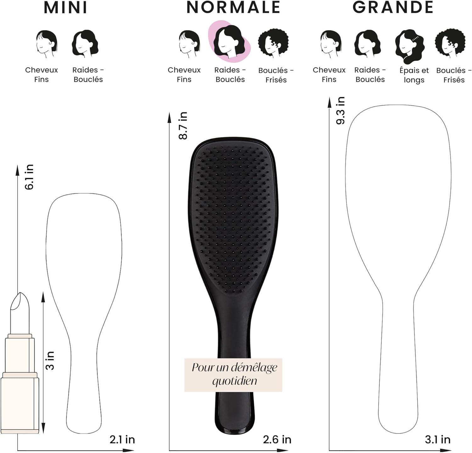 Tangle Teezer - Ultimate Detangler - Brosse démêlante cheveux secs/mouillés, picots deux niveaux, anti-casse, noir, tous