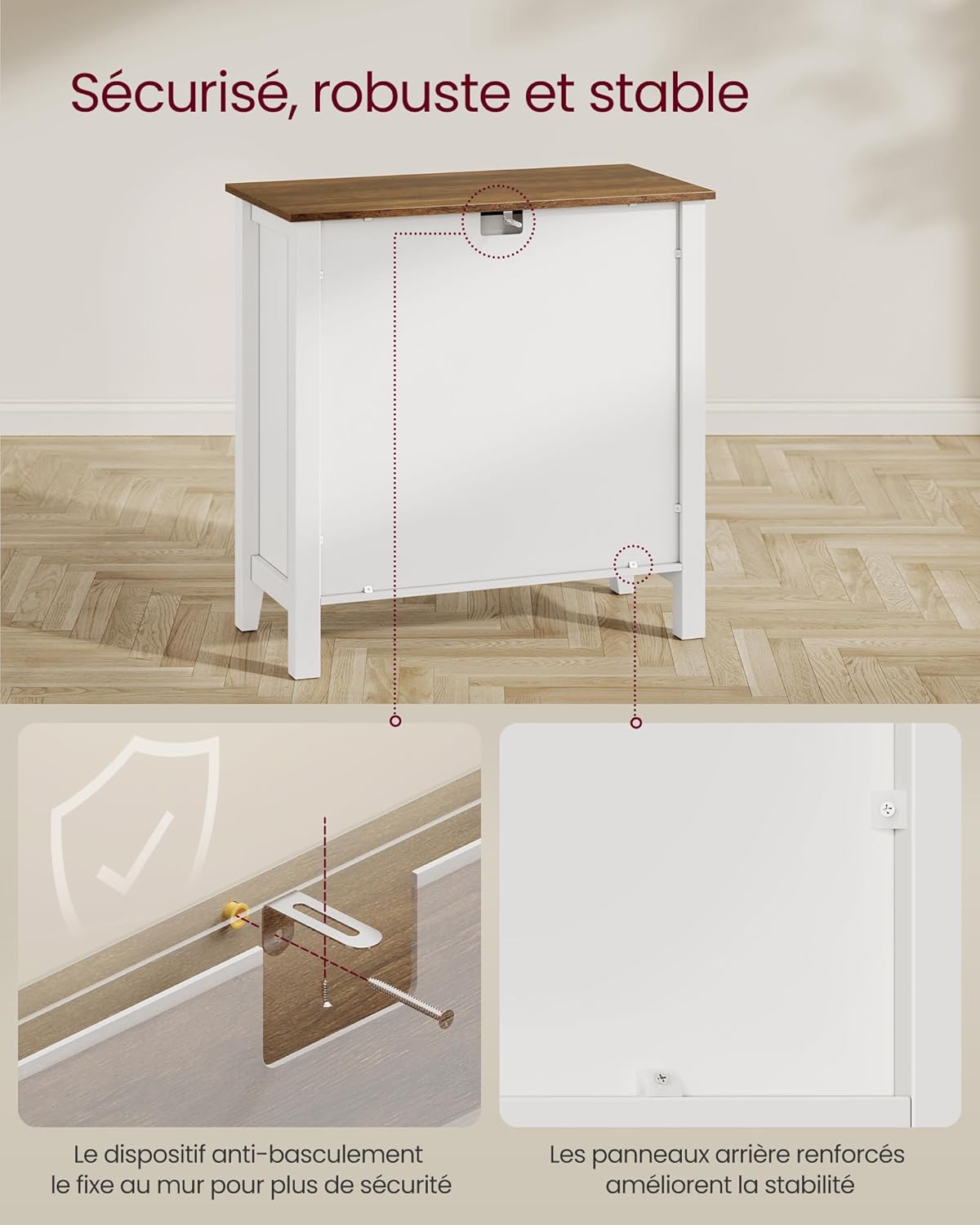 VASAGLE - buffet campagne, 40x80x80 cm, tiroir, étagère, portes, BBK341W02