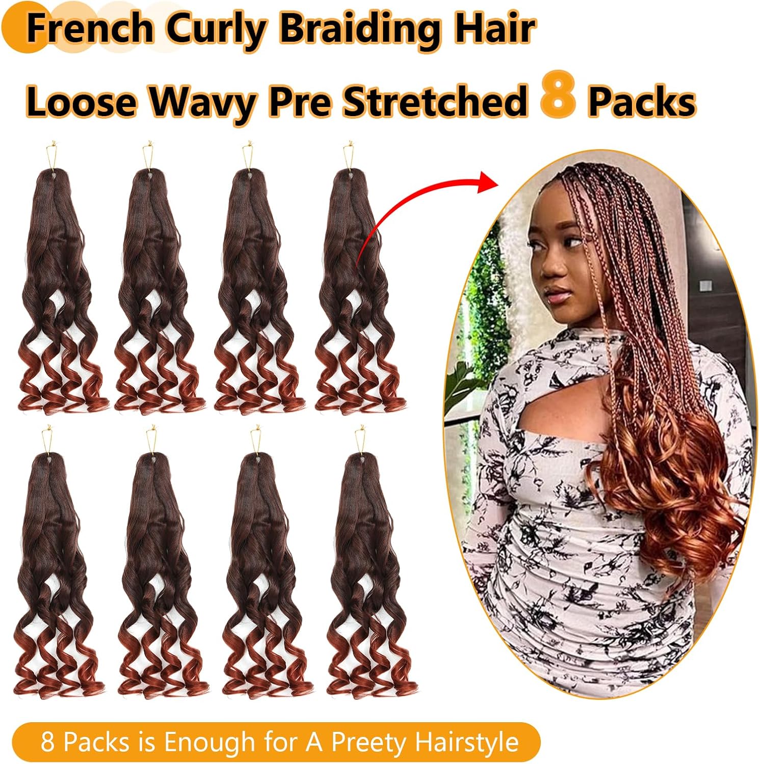 Rajout Cheveux - French Curl Braids 56cm, 8 paquets, Bouncy Wave, 1B/350#