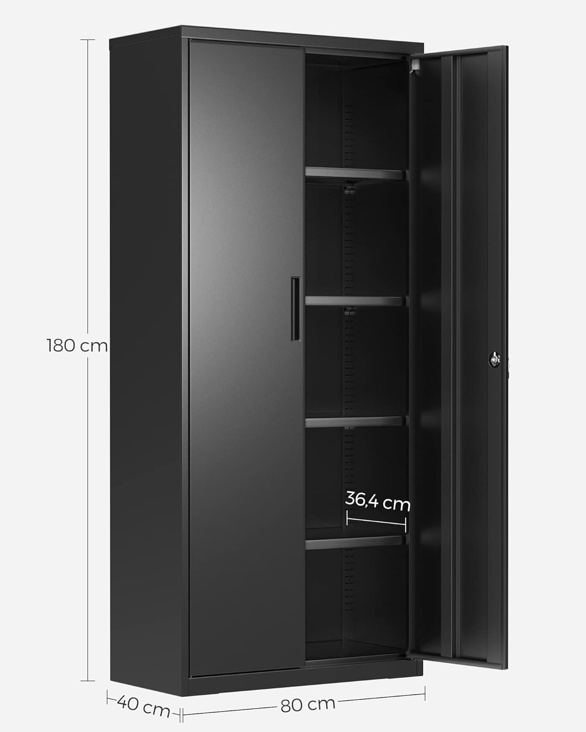 SONGMICS - meuble de rangement acier, 5 niveaux, 40x80x180cm, portes verrouillables, OMC015B01