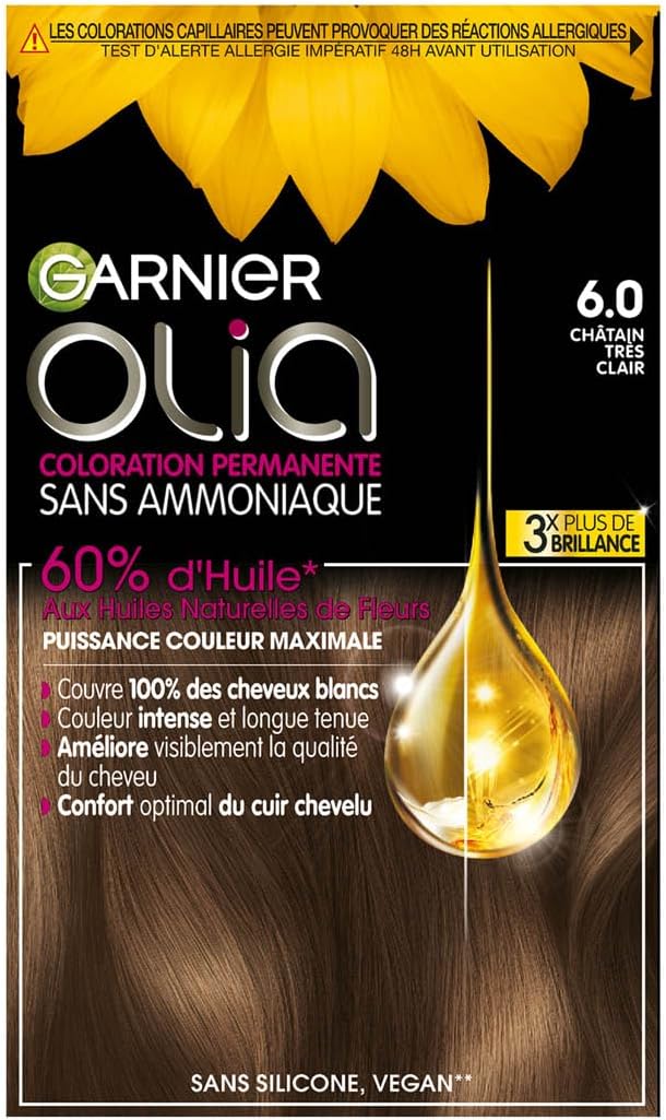 Garnier - Olia coloration permanente - châtain très clair 6.0 - sans ammoniaque, huiles de fleurs