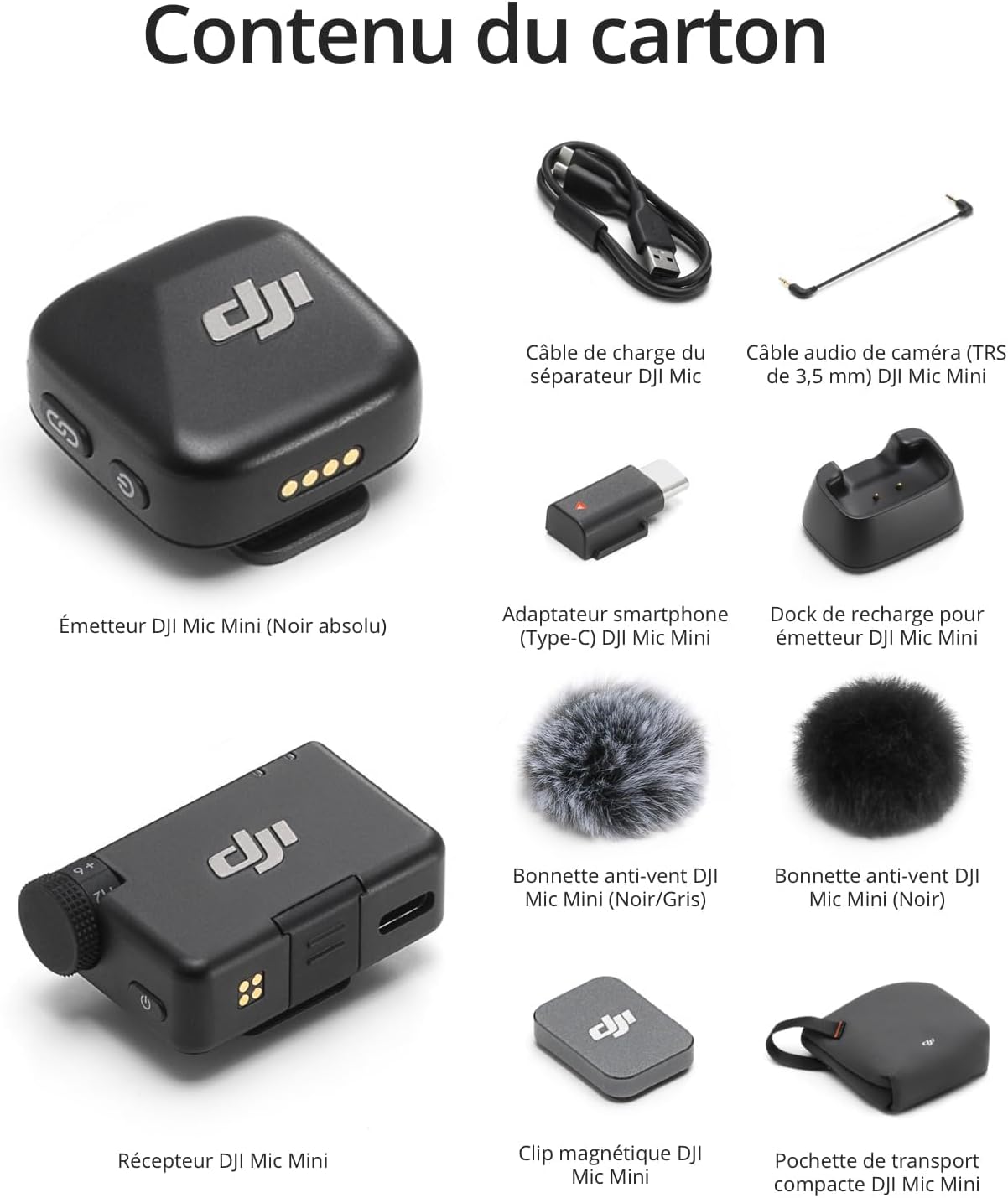 DJI - Mic Mini - ultra-léger sans fil, annulation bruit, portée 400m