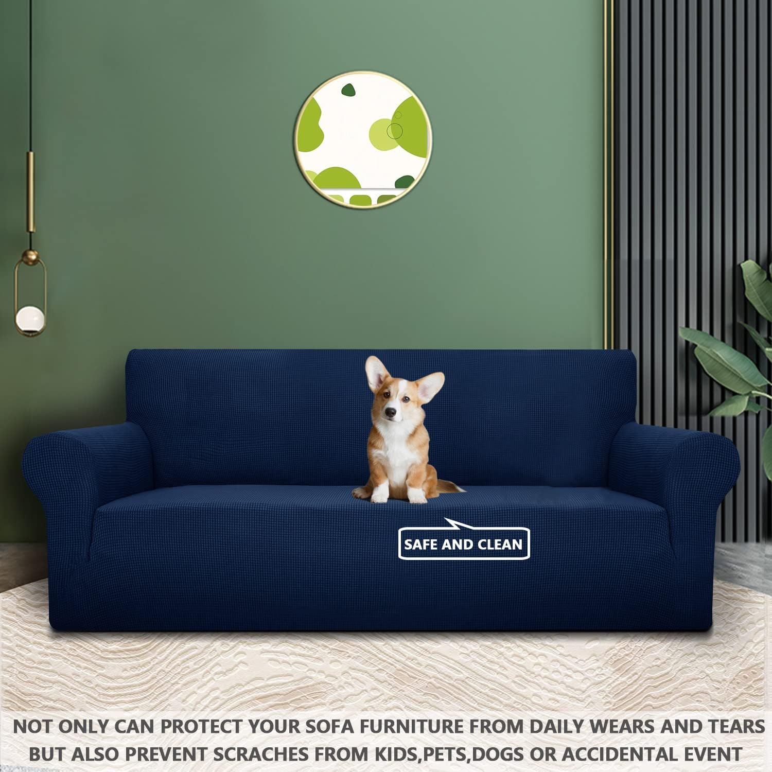 Housse canapé 1 place, extensible, accoudoirs, antidérapant, bleu