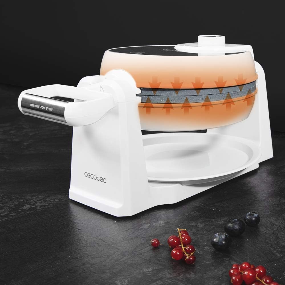 Cecotec - Gaufrier Fun Gofrestone - design circulaire, rotation 180°, 1000W