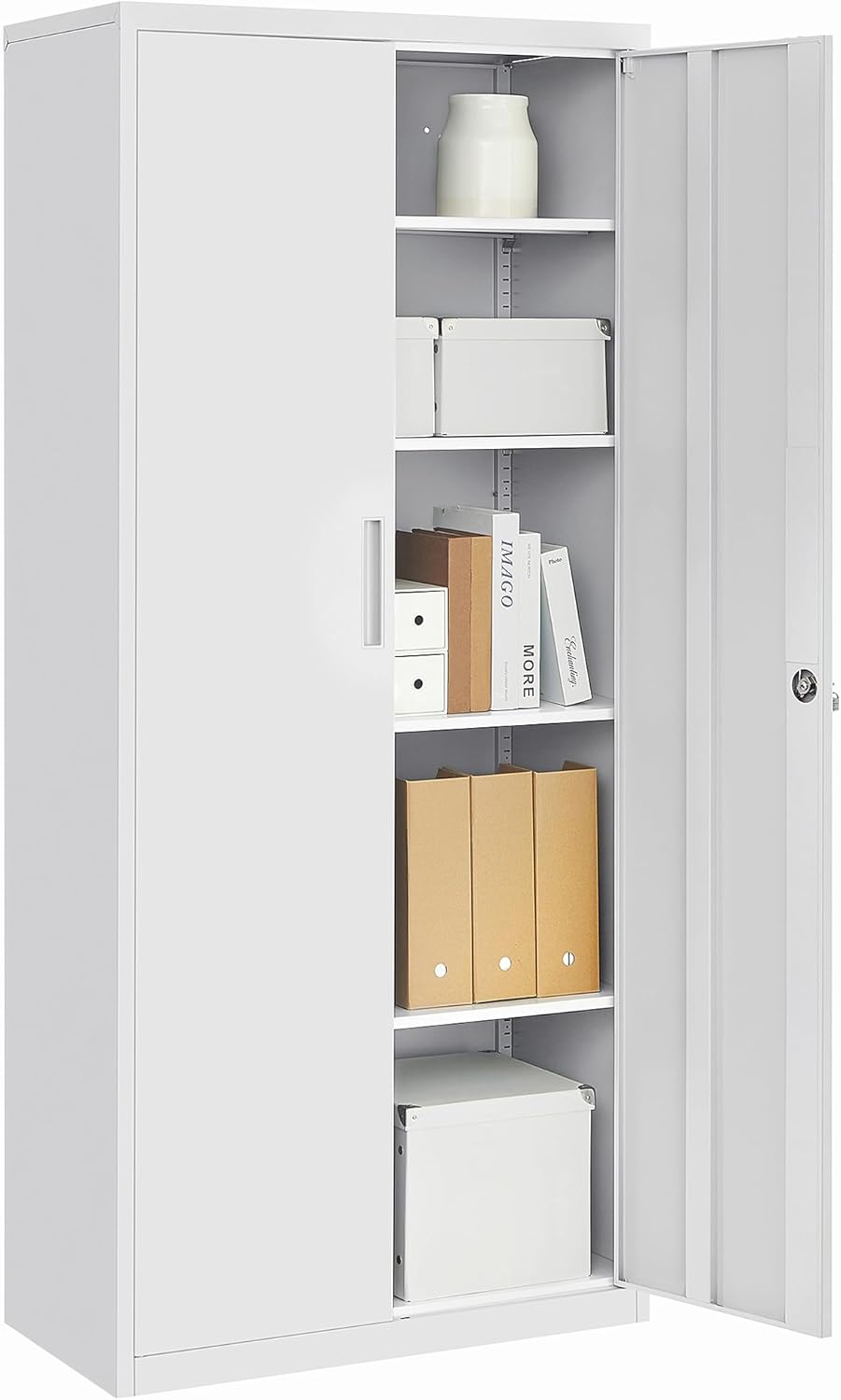 SONGMICS - meuble de rangement bureau acier 40x80x180cm, 5 niveaux, portes doubles, serrure, OMC015G01