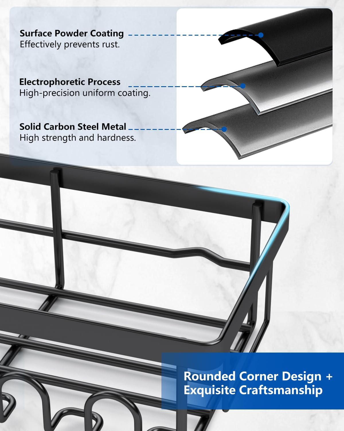 AceMining - Étagère de douche sans perçage, 3 pcs, crochets, rangement compact
