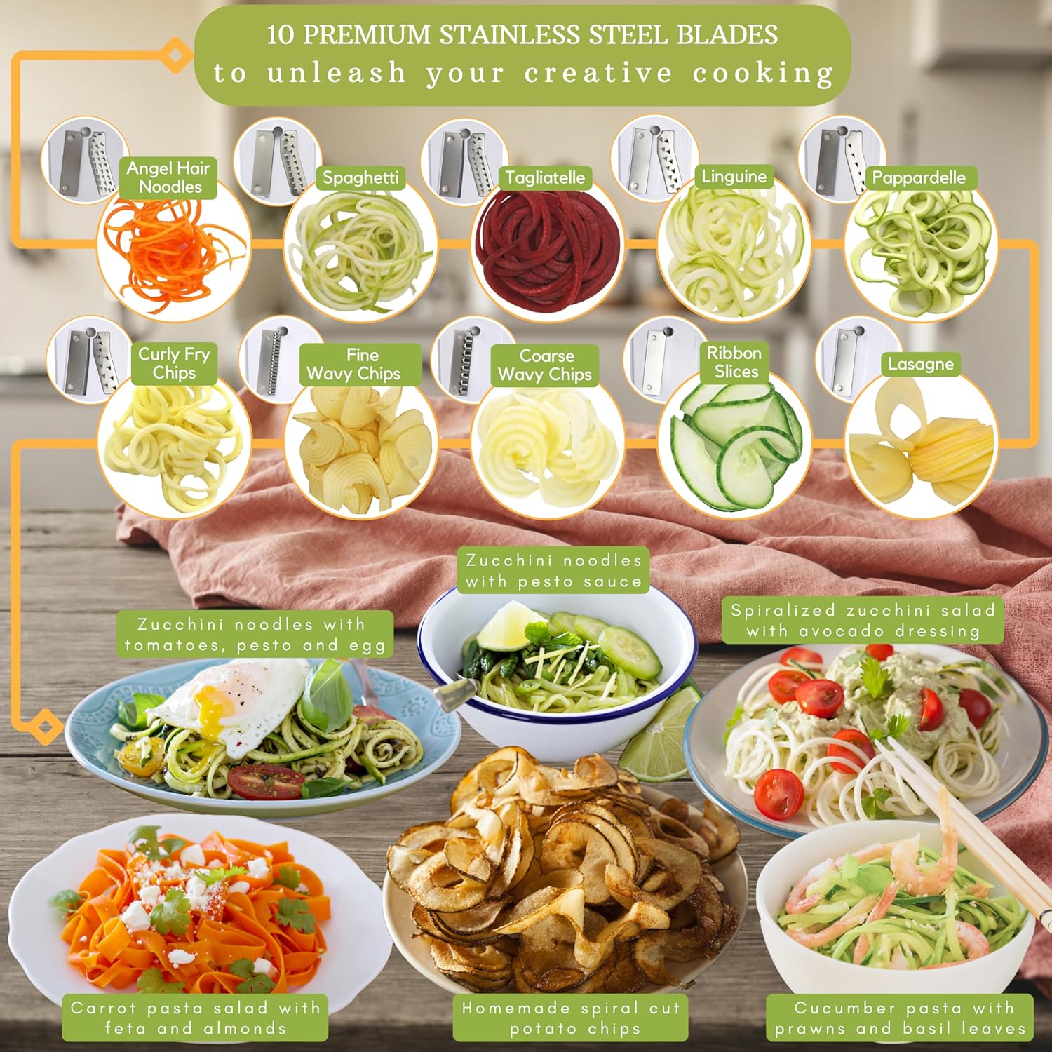 Brieftons - Spiraliseur 10 lames - puissant, lourd, idéal pâtes faibles glucides