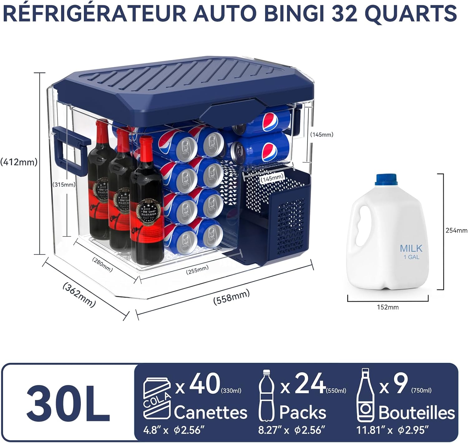 BINGI - glacière électrique 30L - silen. ≤45dB, -18°C à +15°C