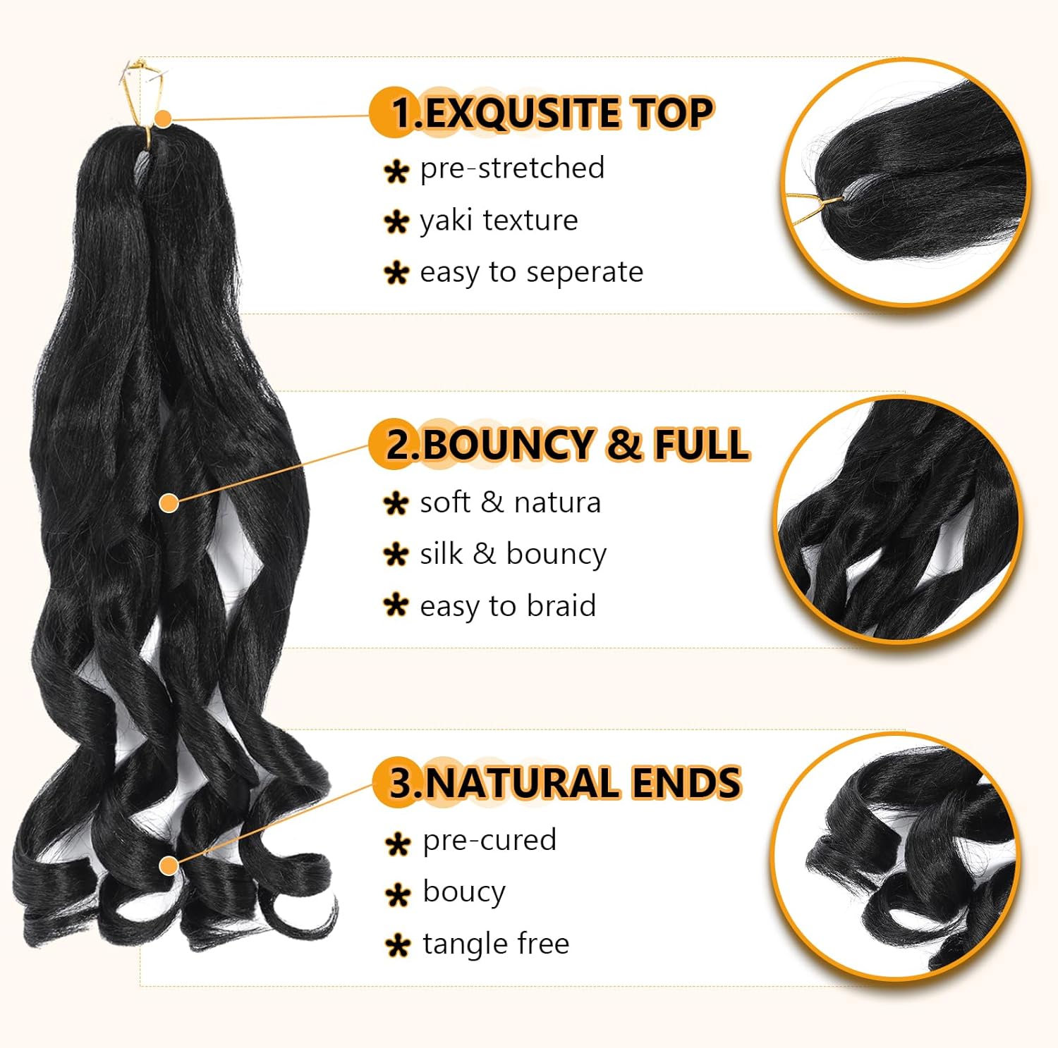 Meches Boucle - French Curl 12 pouces - 8 paquets, pré-étiré, bouclées