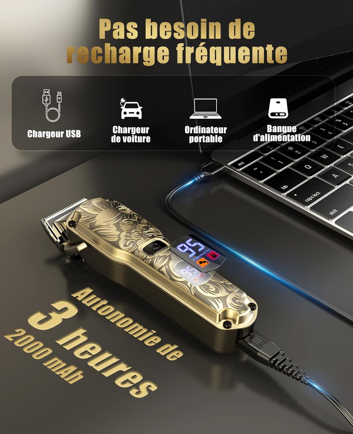 Jack & Rose - tondeuse cheveux/barbe IPX7 - LED - sans fil - Bronze