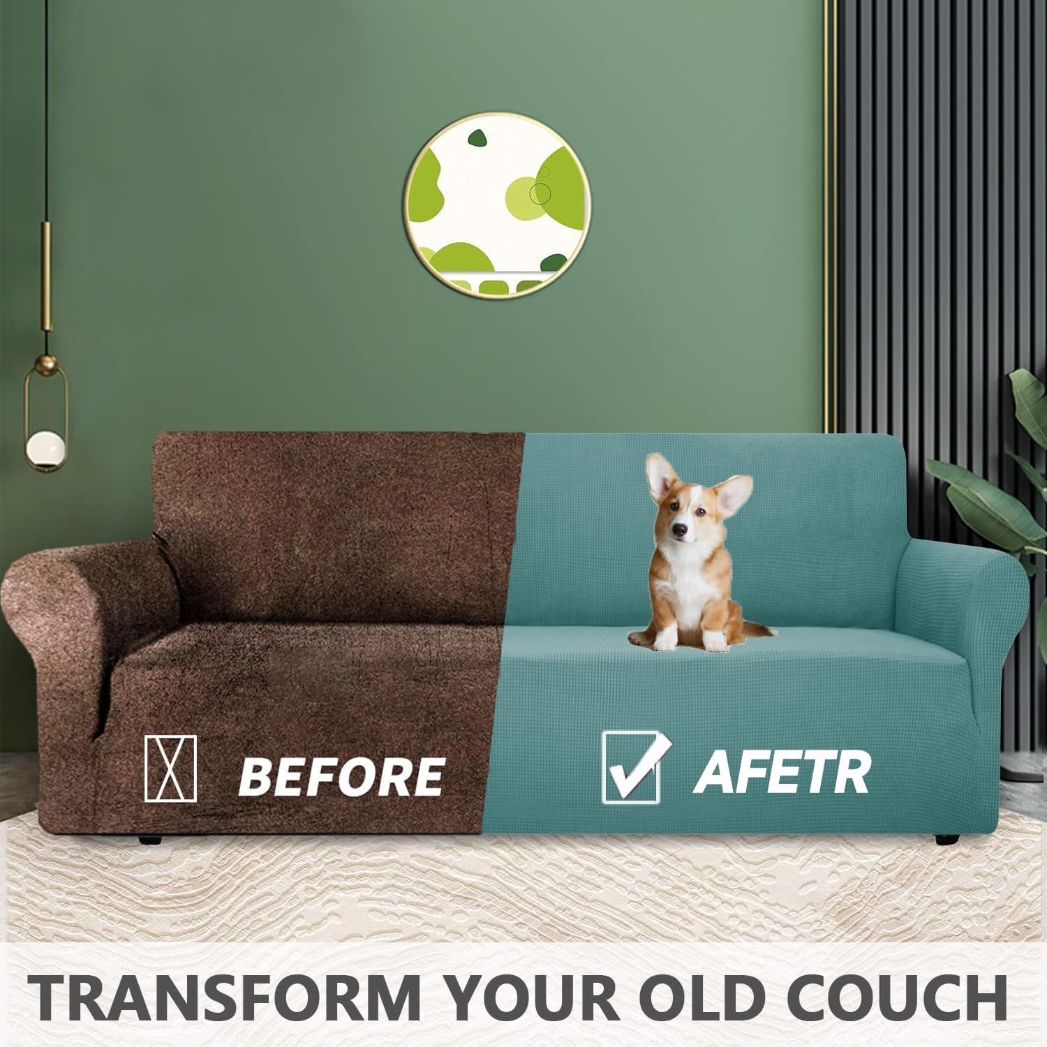 Housse Canapé - extensible 4 places, bleu clair, lavable, antidérapant