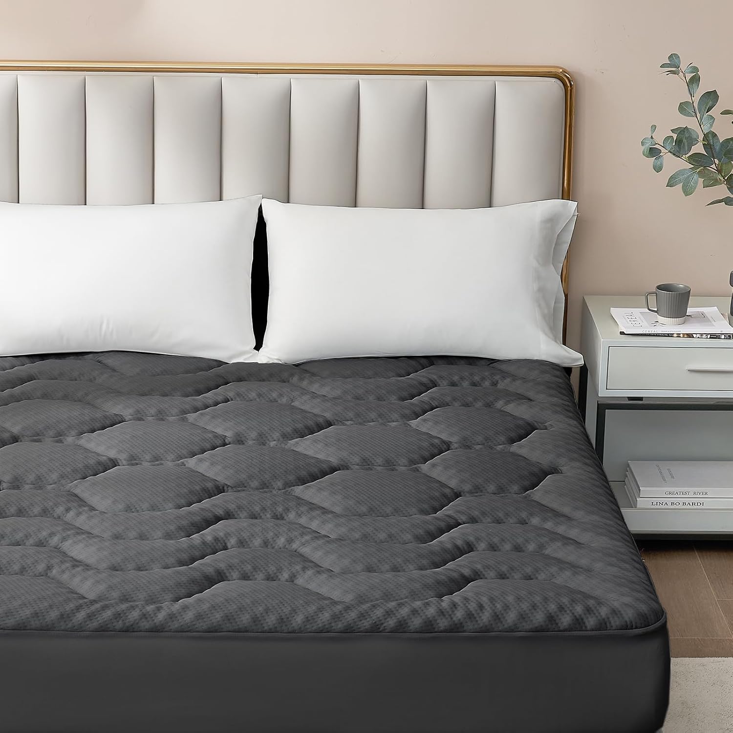 EHEYCIGA - Surmatelas mémoire de forme 160x200 - fibre rafraîchissante, poche profonde, gris foncé