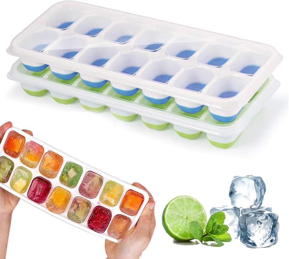 Bacs à glaçons silicone - 2 pièces - 24 alvéoles - couvercles, sans BPA, facile démoulage