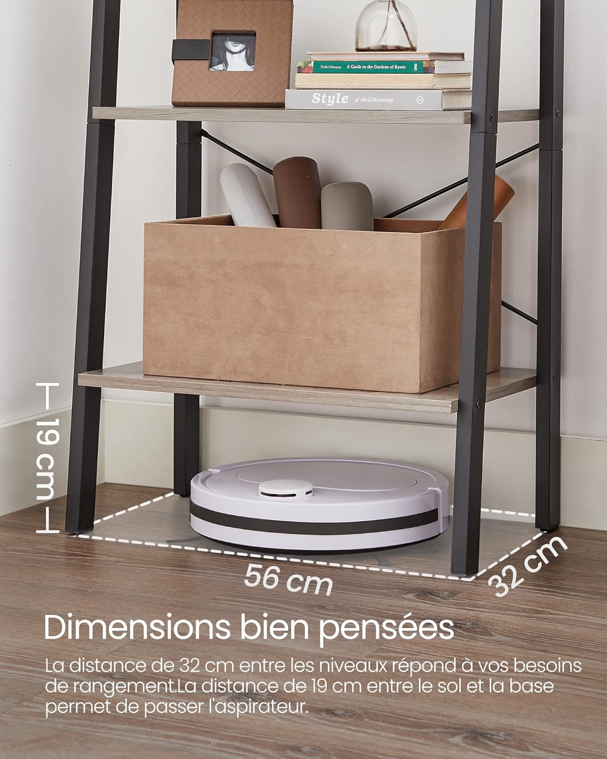 VASAGLE - étagère échelle bois/acier, 34x56x137,5 cm, gris/noir