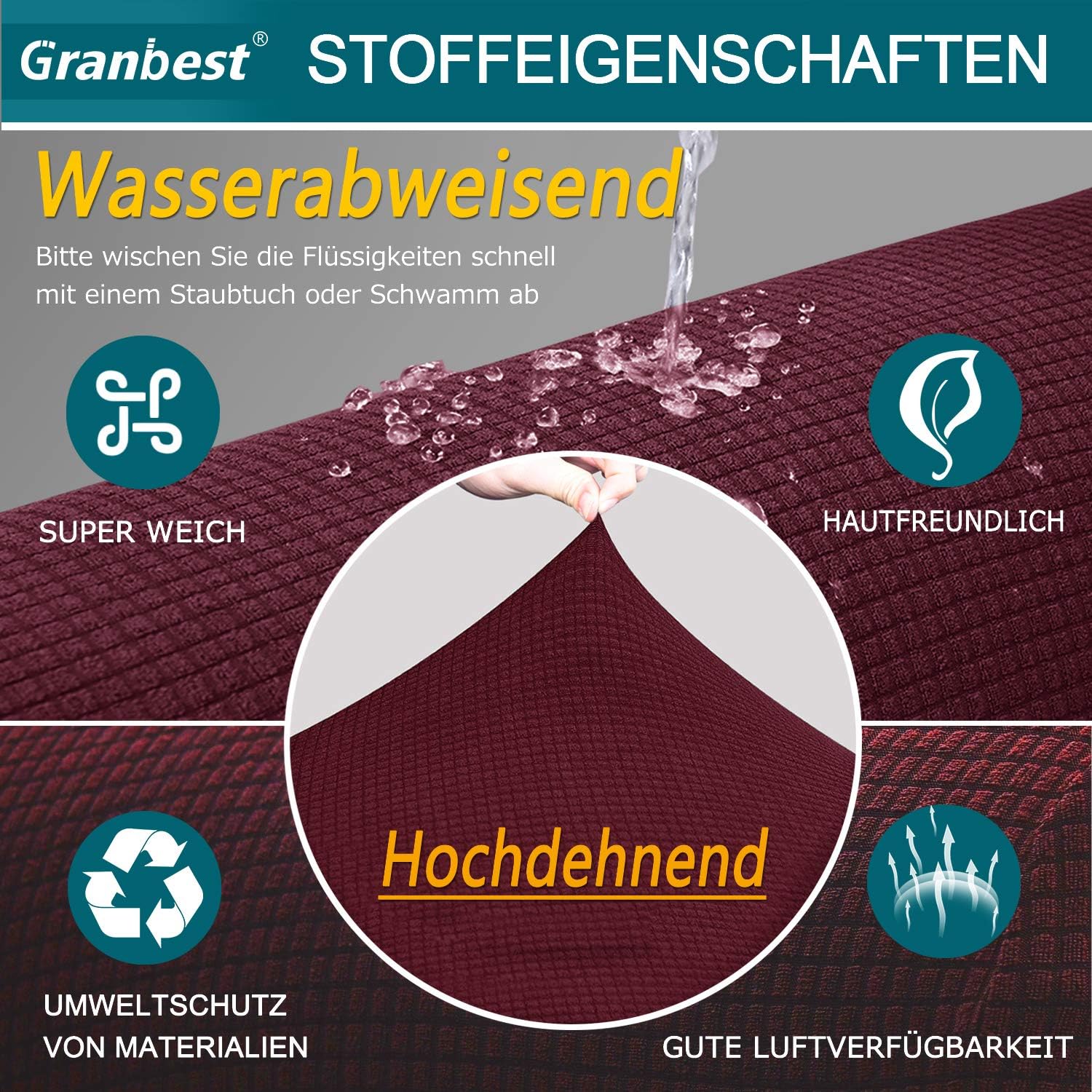 Granbest - housse canapé imperméable 2 places - élastique durable - rouge vineux