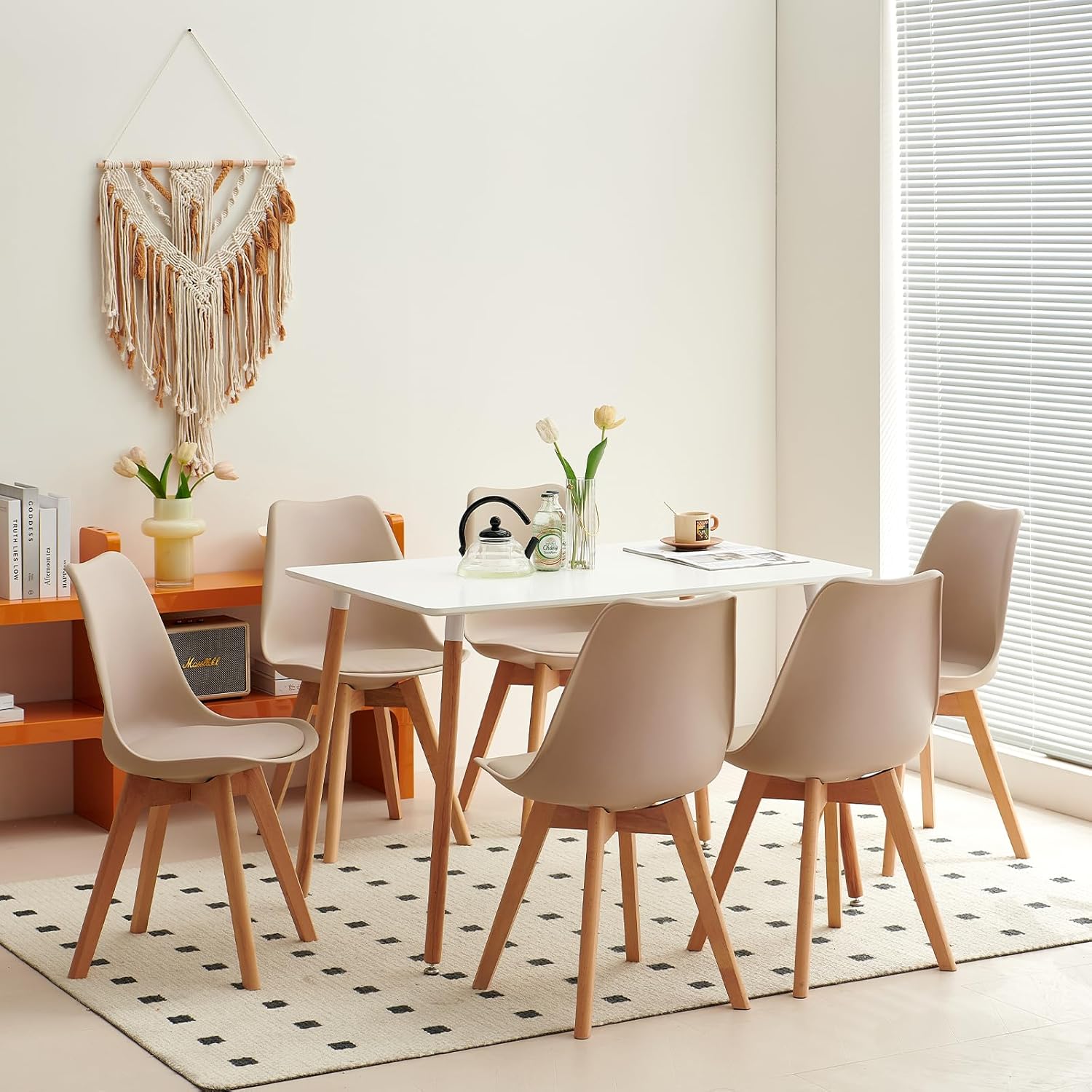 EGGREE - chaises scandinaves - lot de 6 - pieds hêtre, rembourrées, kaki clair