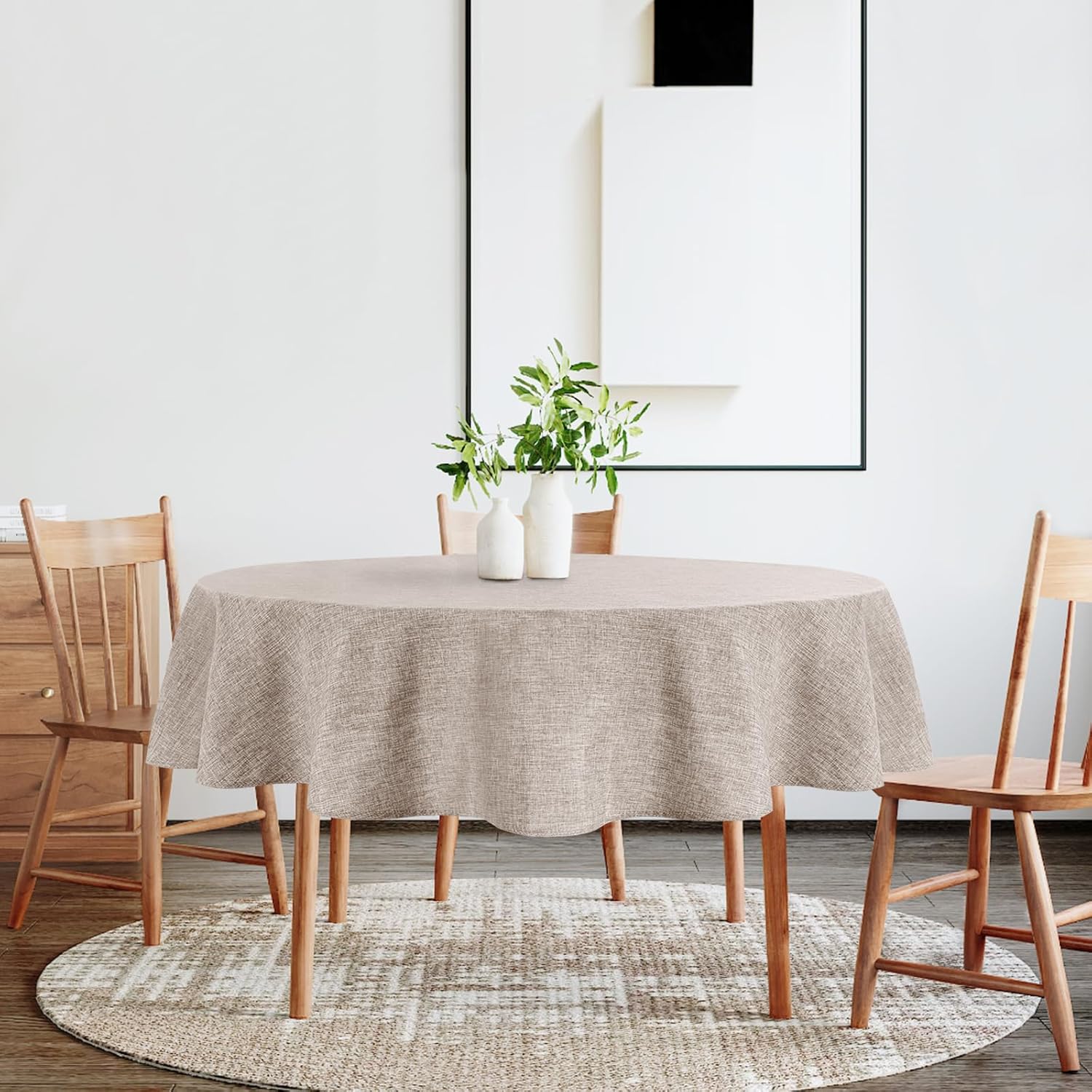 DWCN - nappe ronde Effet Lin - 140 cm - imperméable, anti-tache