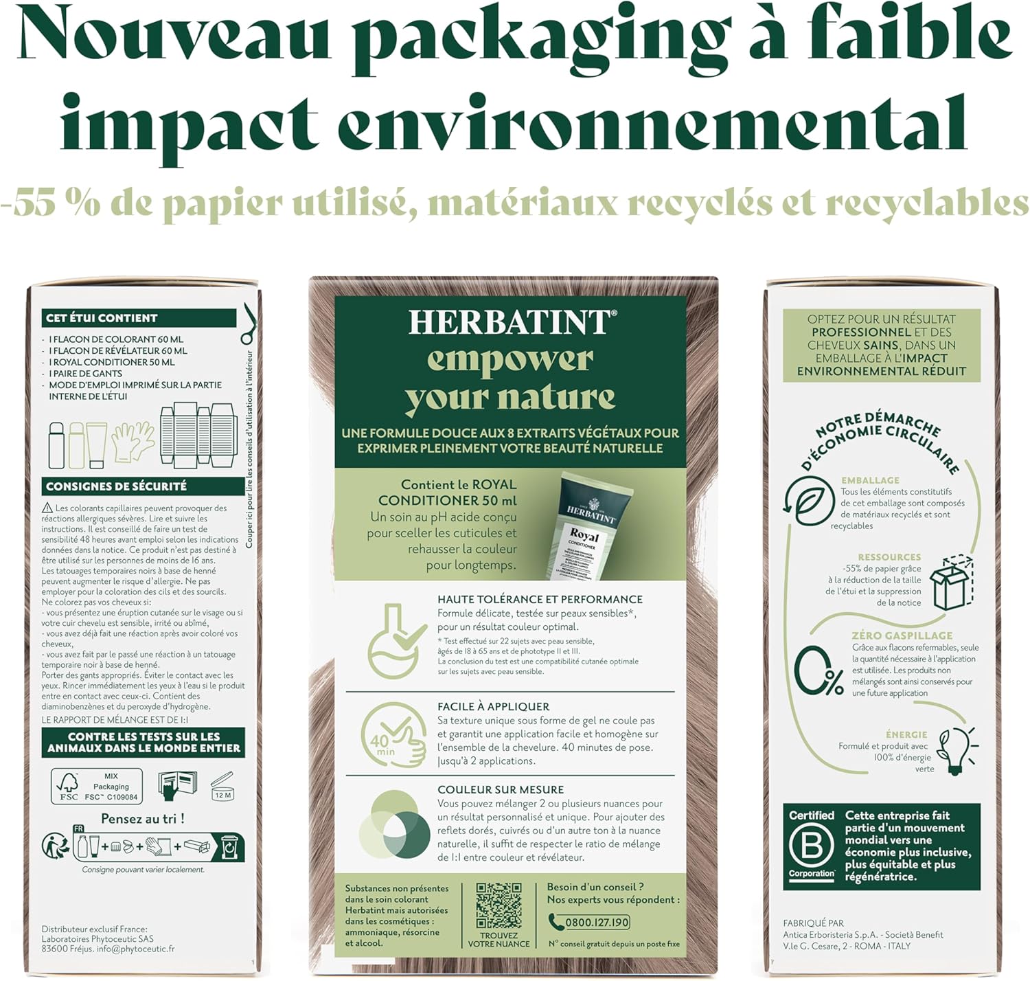 Herbatint - Soin Colorant 8C - 170 ml - sans ammoniaque, couvre 100% des cheveux blancs