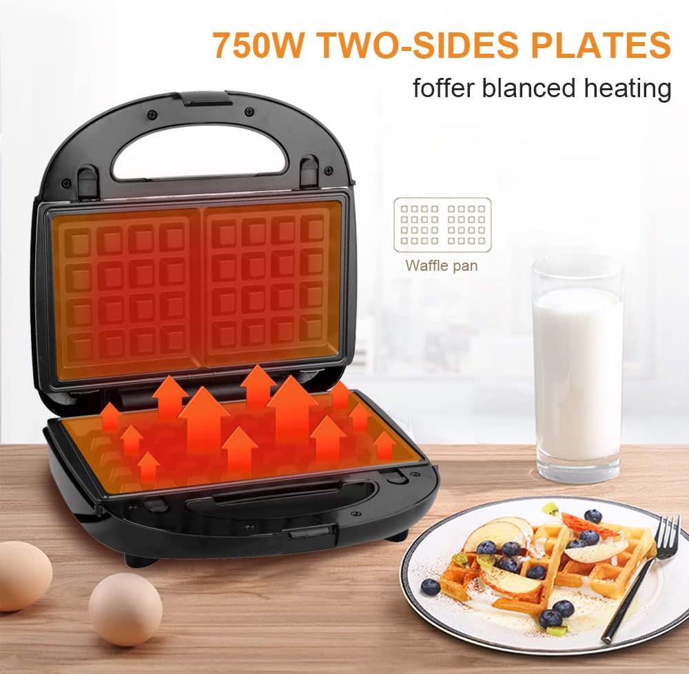 Appareil à Croque Monsieur - 750W, plaques antiadhésives détachables, thermostat automatique, 10 en 1