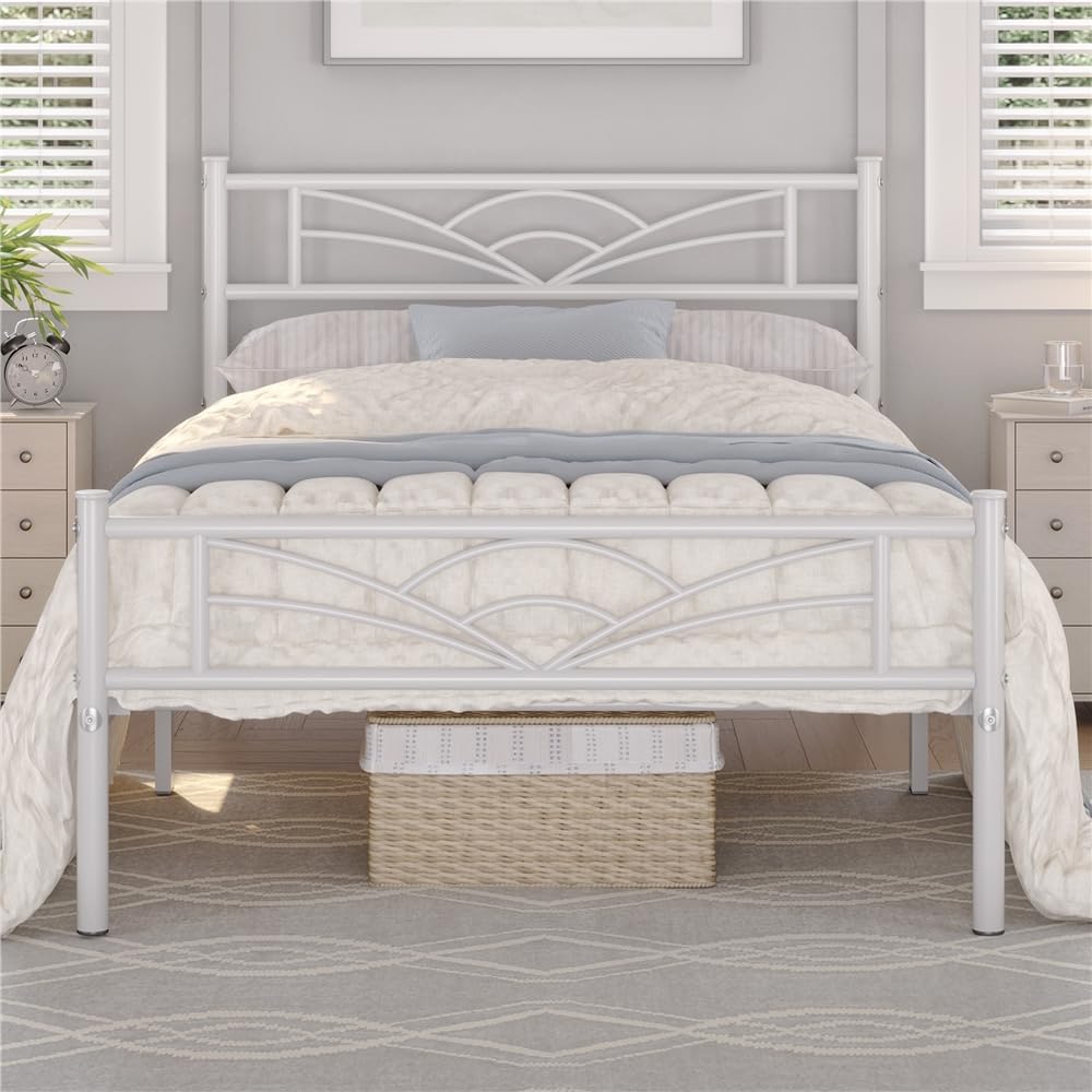 Yaheetech - lit simple métal - 90x190 cm - cadre blanc, compact spaces