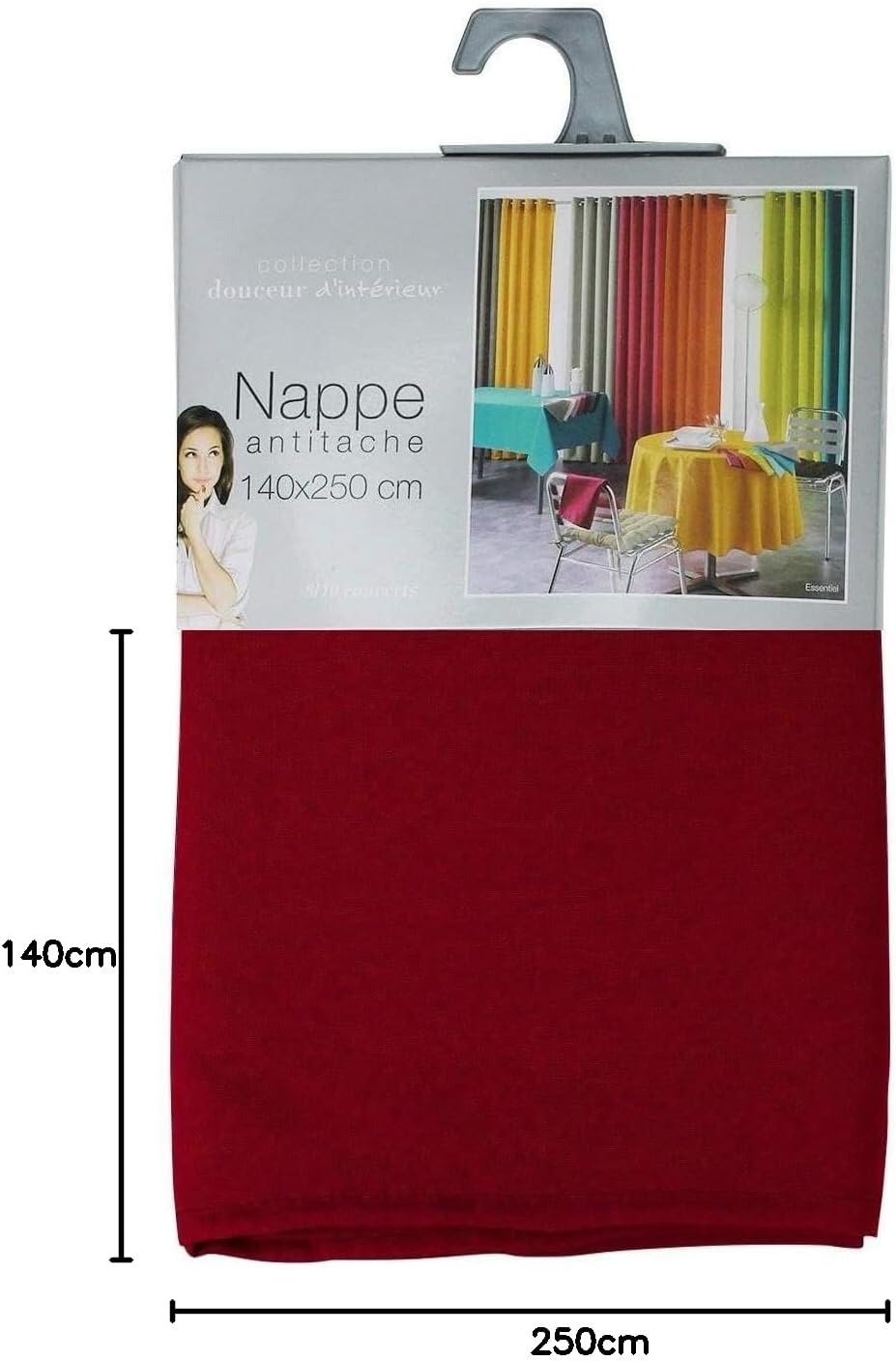 Nappe rectangle - polyester uni rouge - 140x250 cm - essentielle