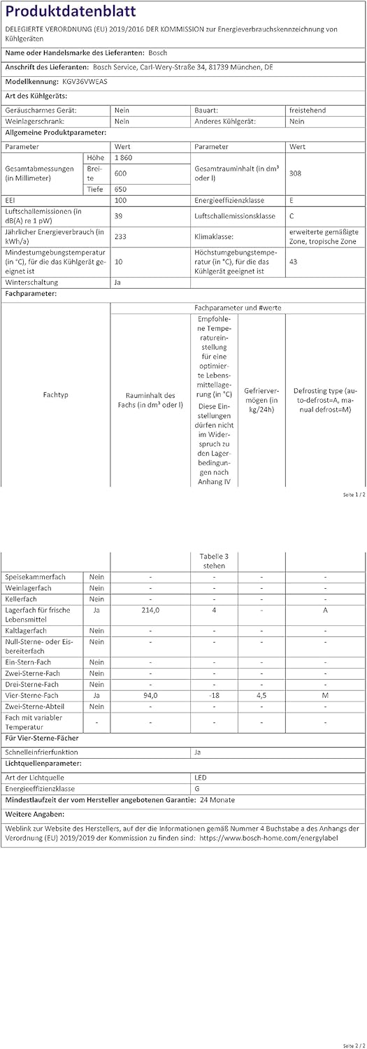 Bosch - combiné Série 4 - 308 L - 186x60 cm - blanc - KGV36VWEAS