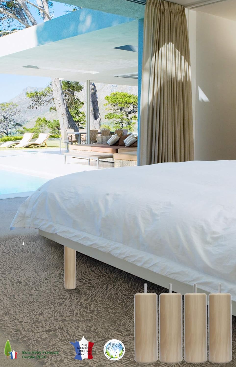 Margot - Caméléon Cylindre - pieds de lit bois 20 cm - vernis naturel - 3700527815763