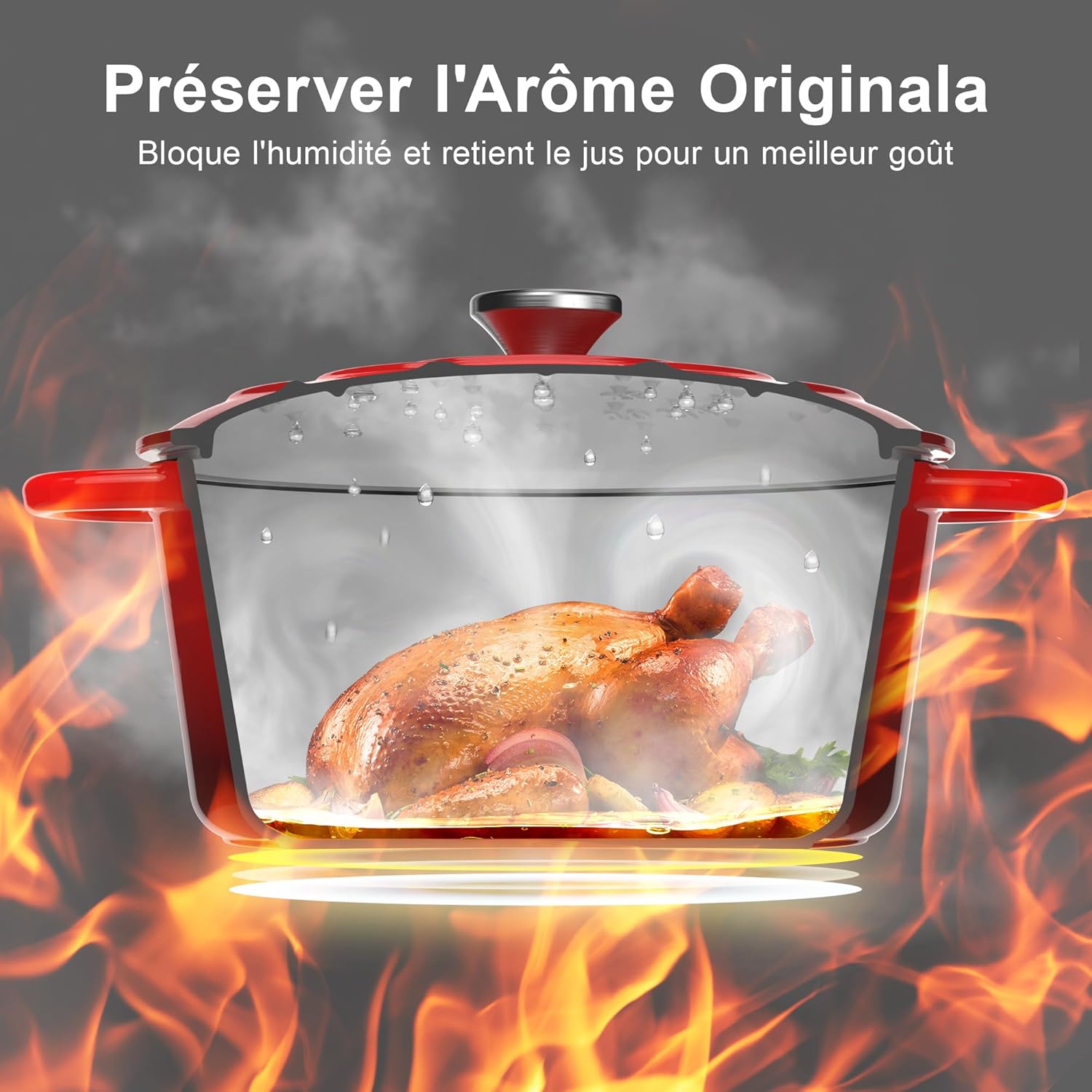 Topbooc - cocotte fonte série 26cm rouge 5L couvercle induction