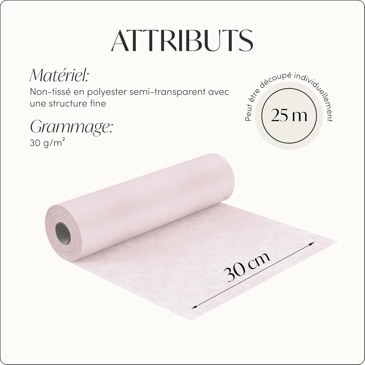100%Mosel - Chemin de table non-tissé, blush rose - 30x2500cm - déco fêtes