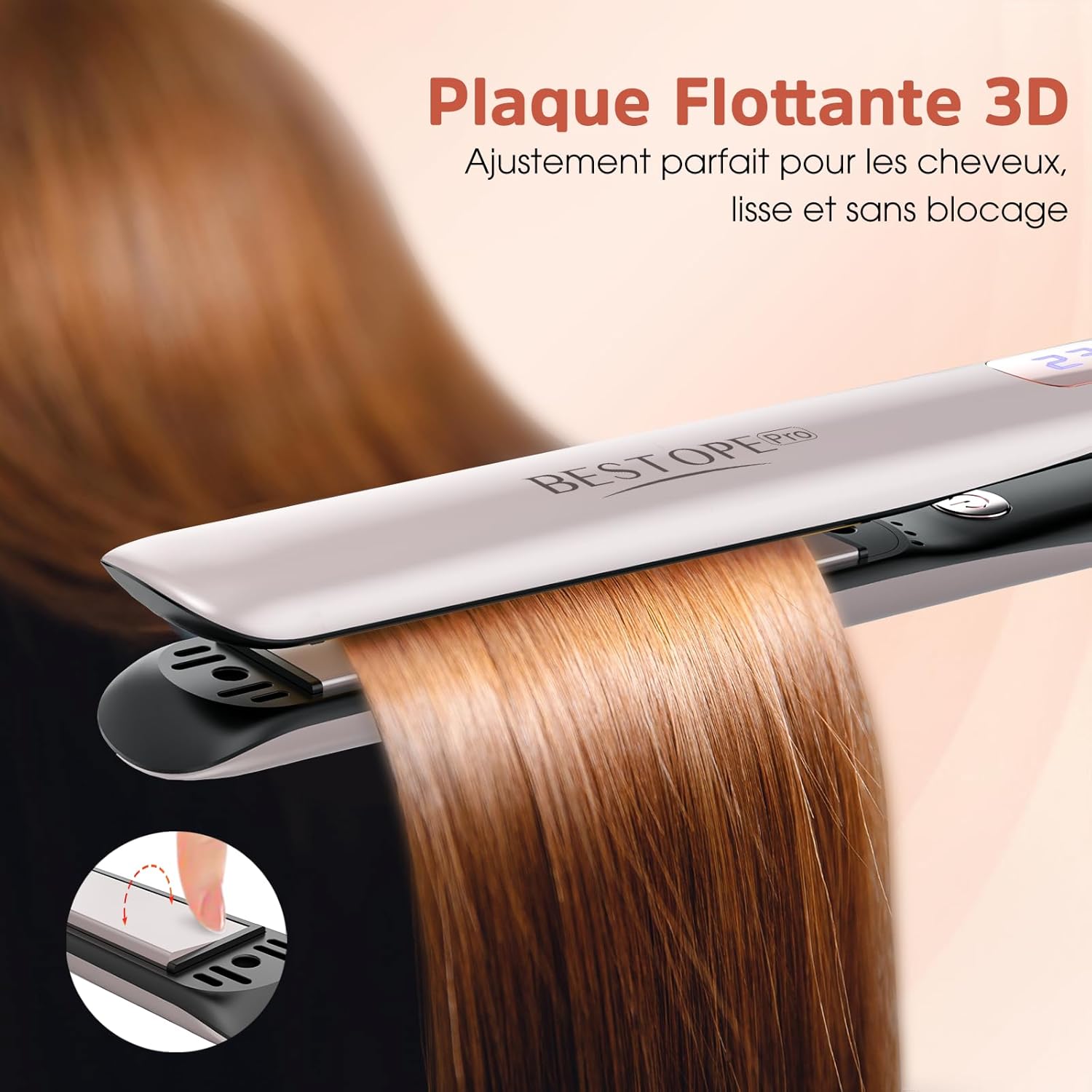 BESTOPE - PRO Lisseur 2en1 céramique, écran LCD, 120-230°C, cheveux épais